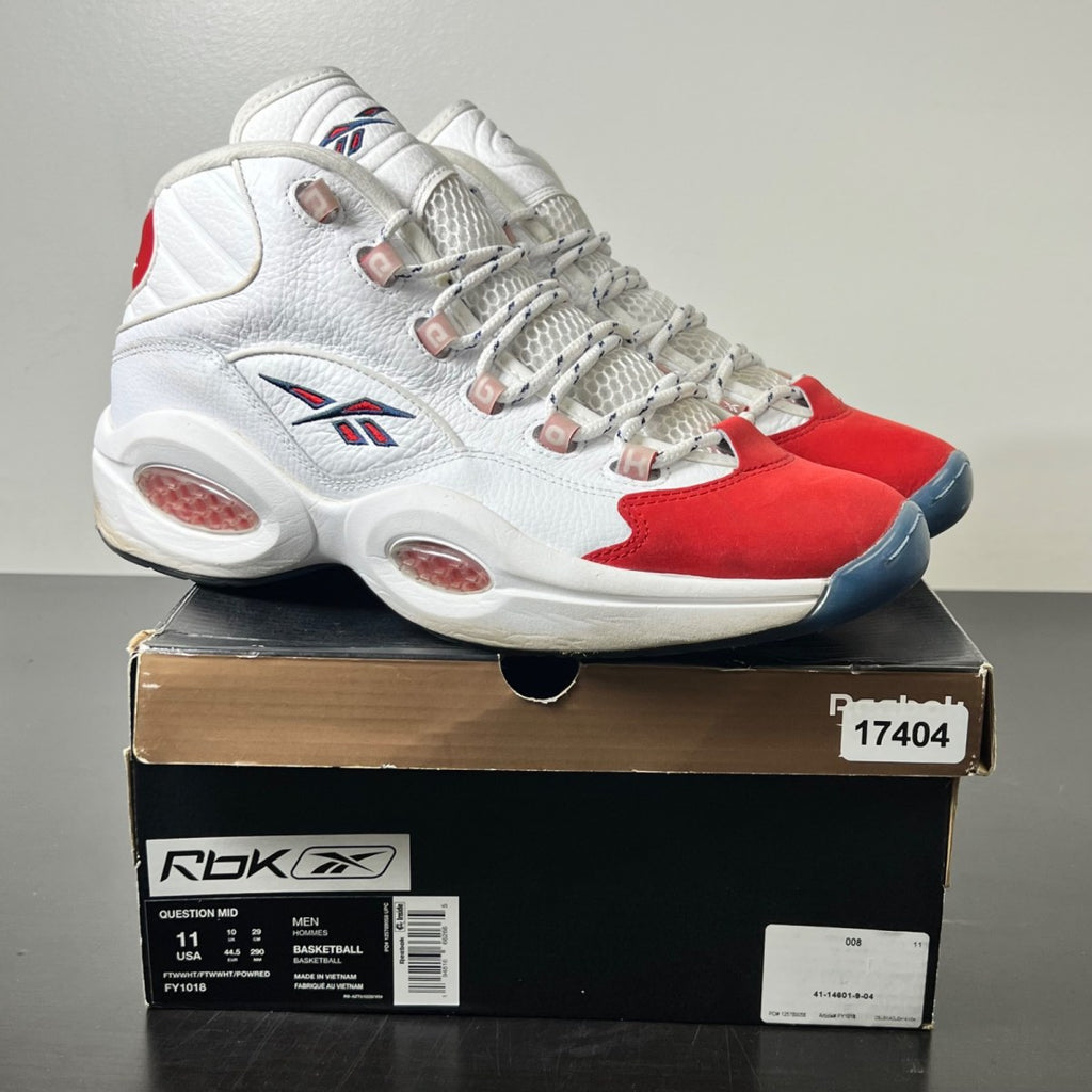 Reebok Question Mid Red Toe 25th Anniversary 11 (Moderately Worn Pre-Owned)ReebokWhite/White-Red - Image 1