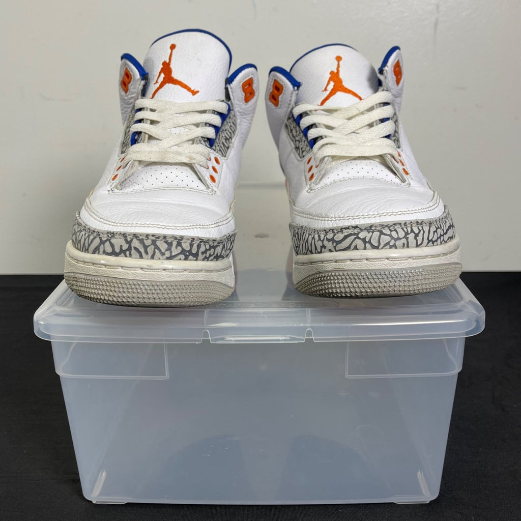 Jordan 3 Retro Knicks 8 (Moderately Worn Pre-Owned)JordanWhite/Old Royal-University Orange-Tech Grey - Image 2
