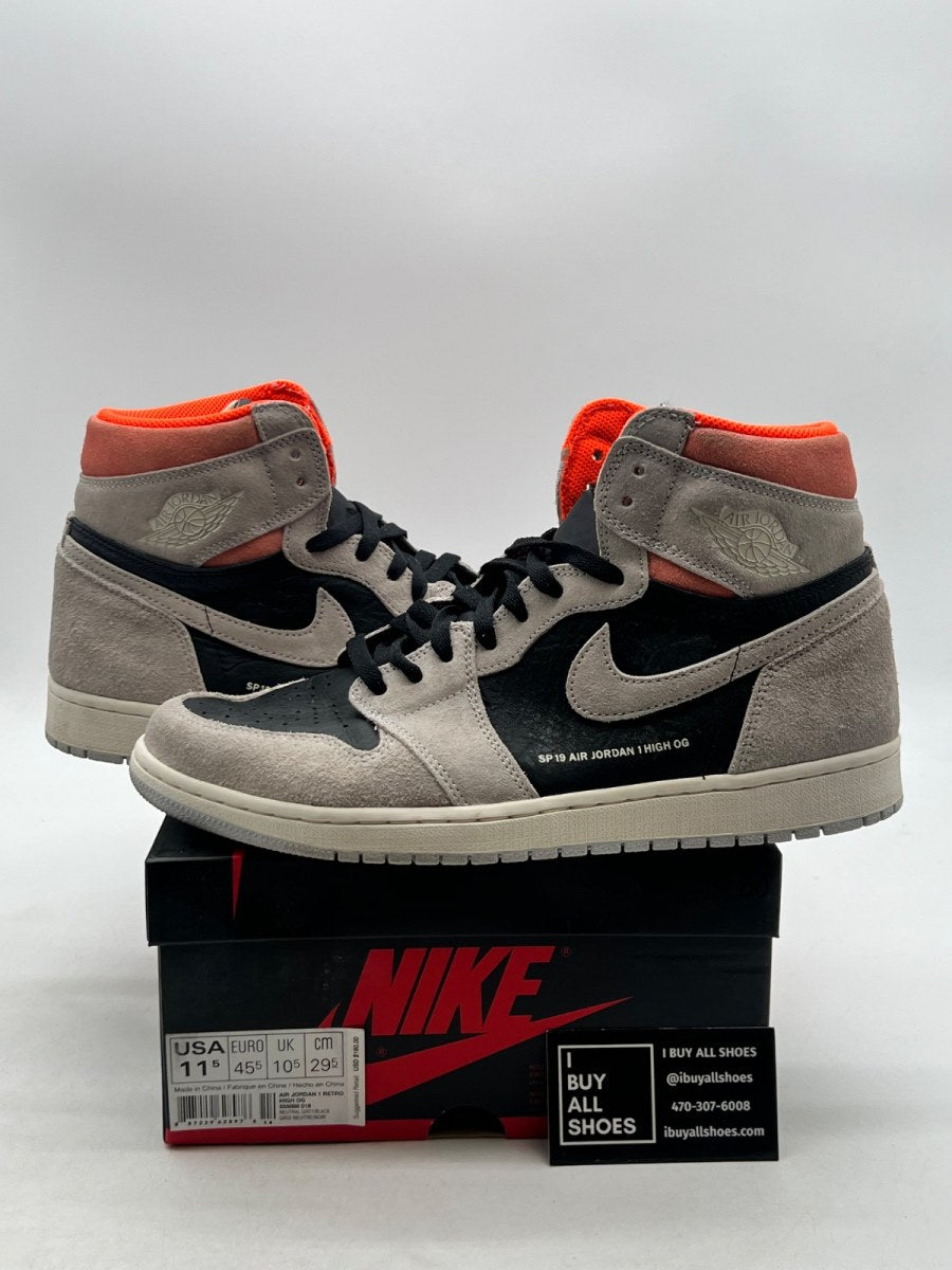 Jordan 1 Retro High Neutral Grey Hyper Crimson 11.5 (Moderately Worn Pre-Owned) - Image 1