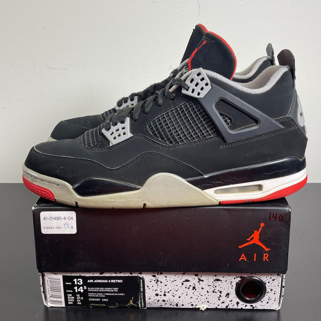 Jordan 4 Retro Bred (2019) 13 (Moderately Worn Pre-Owned)JordanBlack/Fire Red-Cement Grey-Summit White - Image 3