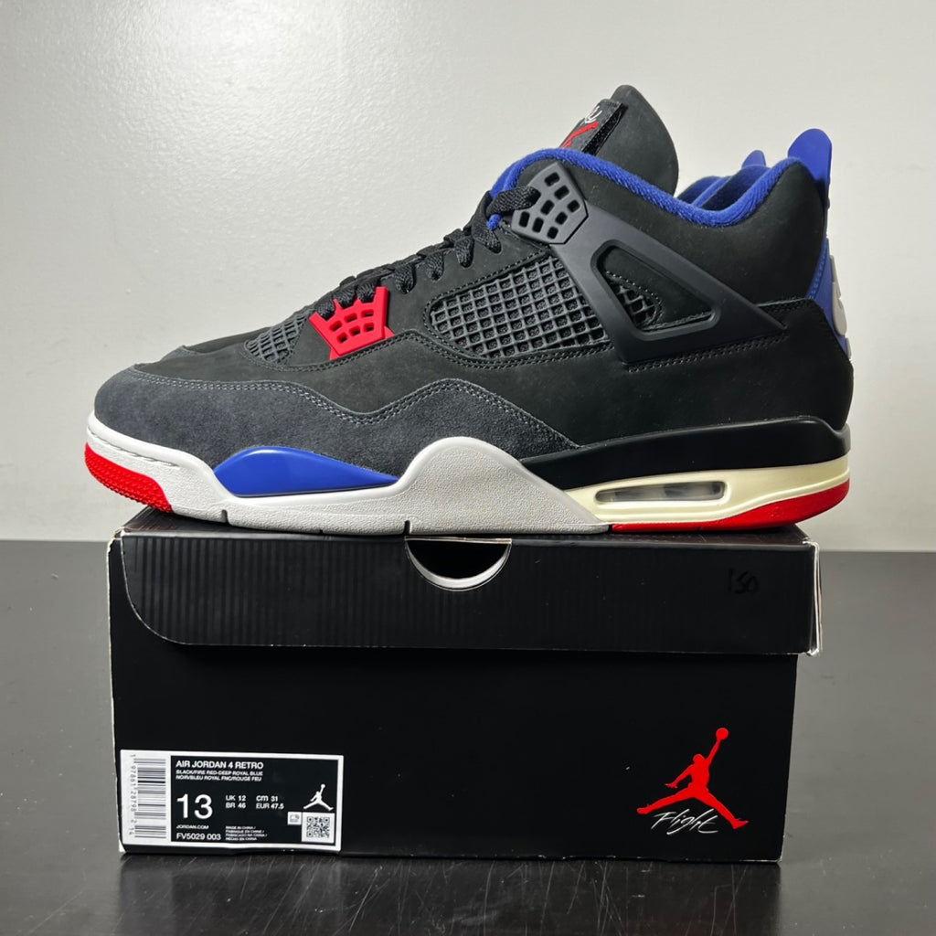 Jordan 4 Retro Rare Air (Gold Lettering) 13 (Lightly Worn Pre-Owned)JordanBlack/Fire Red/Deep Royal Blue/Dark Smoke Grey/Tech Grey - Image 3
