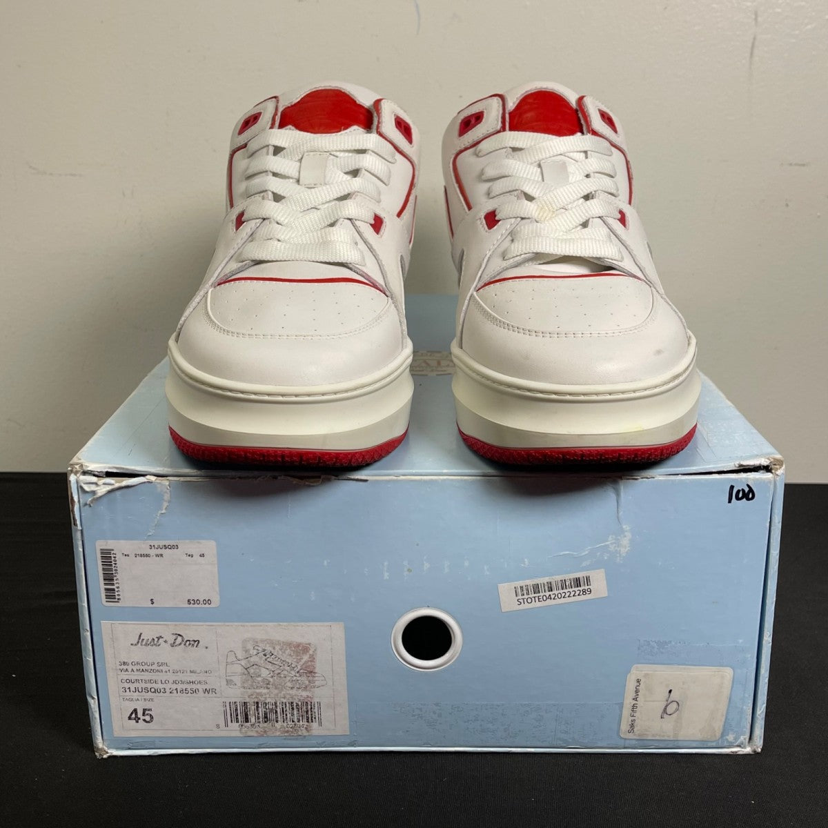 Just Don Courtside Low 'White Red' (Size 45) - Image 2