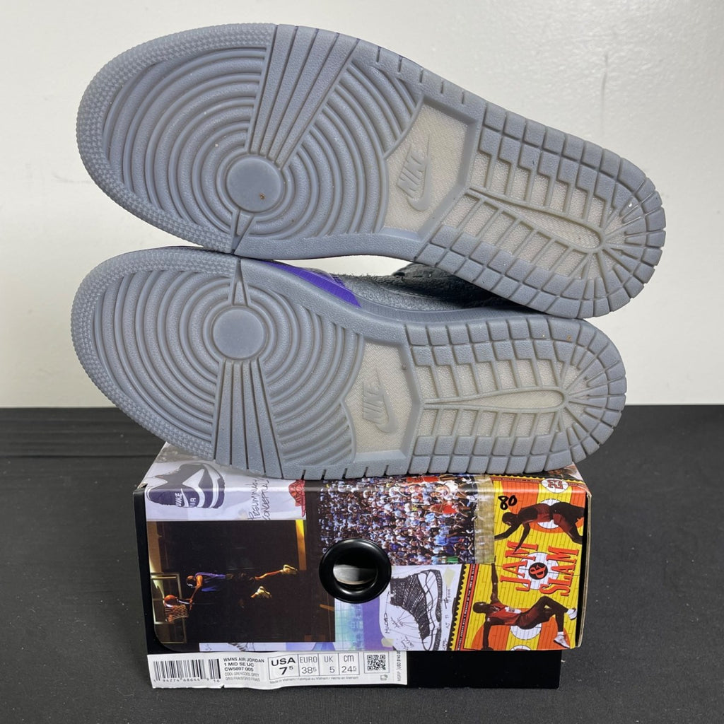 Jordan 1 Mid Sheila Rashid (Women's) 7.5W (Moderately Worn Pre-Owned)JordanMedium Grey/Cool Grey-Court Purple - Image 5