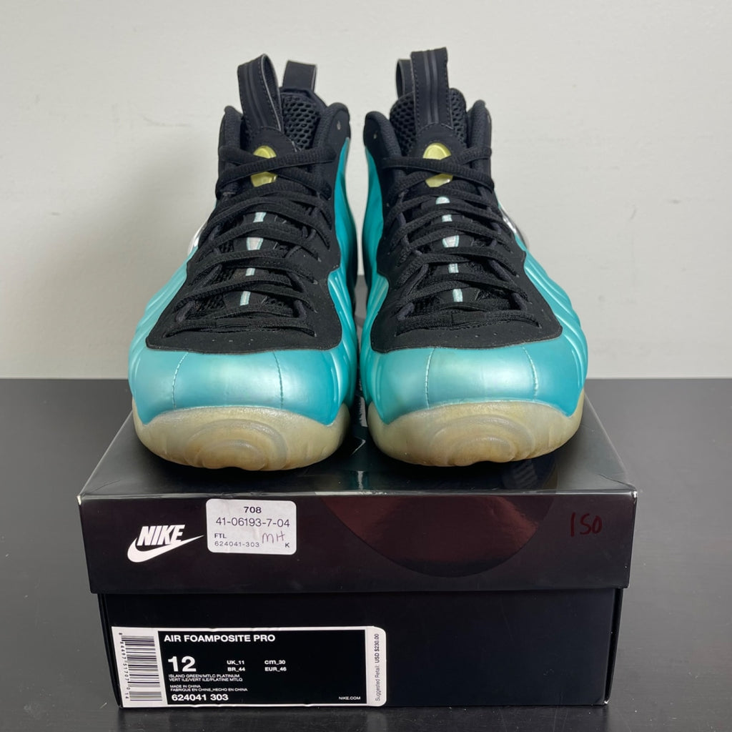 Air Nike Foamposite Pro Island Green 12 (Moderately Worn Pre-Owned)NikeIsland Green/Metallic Platinum-Island Green - Image 2