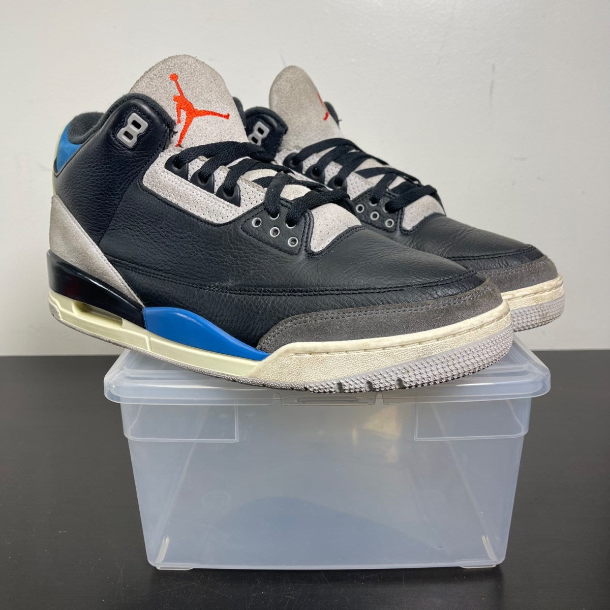 Jordan 3 Retro OG Rare Air 12 (Moderately Worn Pre-Owned)JordanBlack/Chile Red/Neutral Grey/Military Blue/Coconut Milk - Image 1