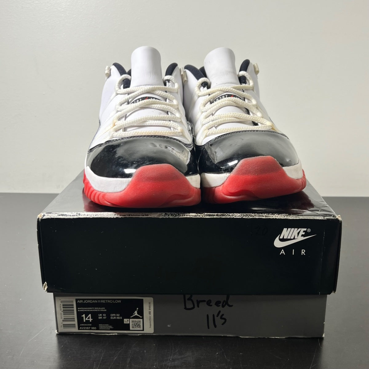 Jordan 11 Retro Low Concord Bred 14 (Moderately Worn Pre-Owned)JordanWhite/Gym Red-Black-True Red - Image 2