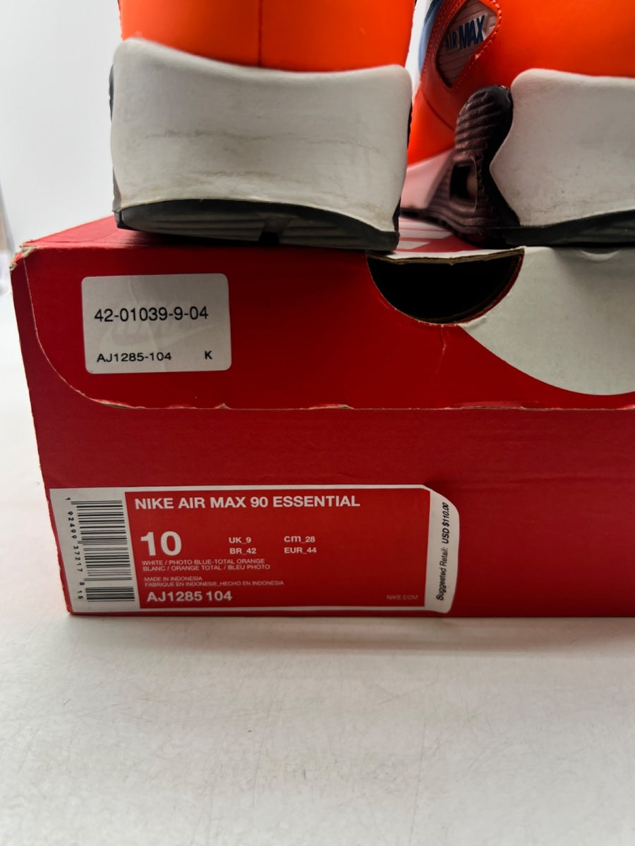 Nike Air Max 90 White Photo Blue Total Orange 10 (Moderately Worn Pre-Owned)NikeWhite/Photo Blue-Total Orange-Midnight Navy-Dark Grey - Image 4