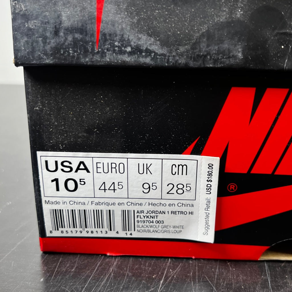 Jordan 1 Retro High Flyknit Shadow 10.5 (Lightly Worn Pre-Owned)JordanBlack/Wolf Grey-White - Image 6