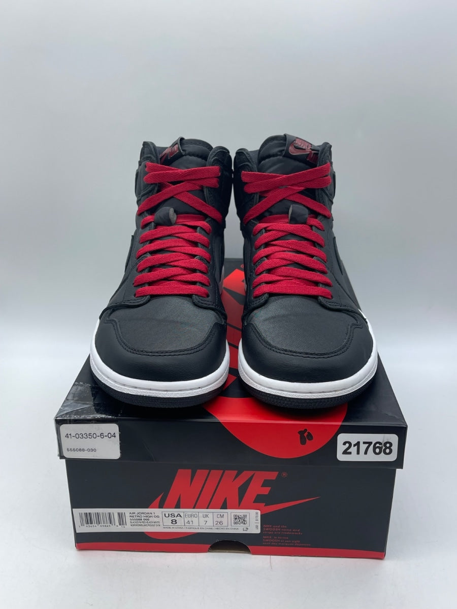 Jordan 1 Retro High Black Satin Gym Red 8 (Moderately Worn Pre-Owned)JordanBlack/Gym Red-Black-White - Image 2