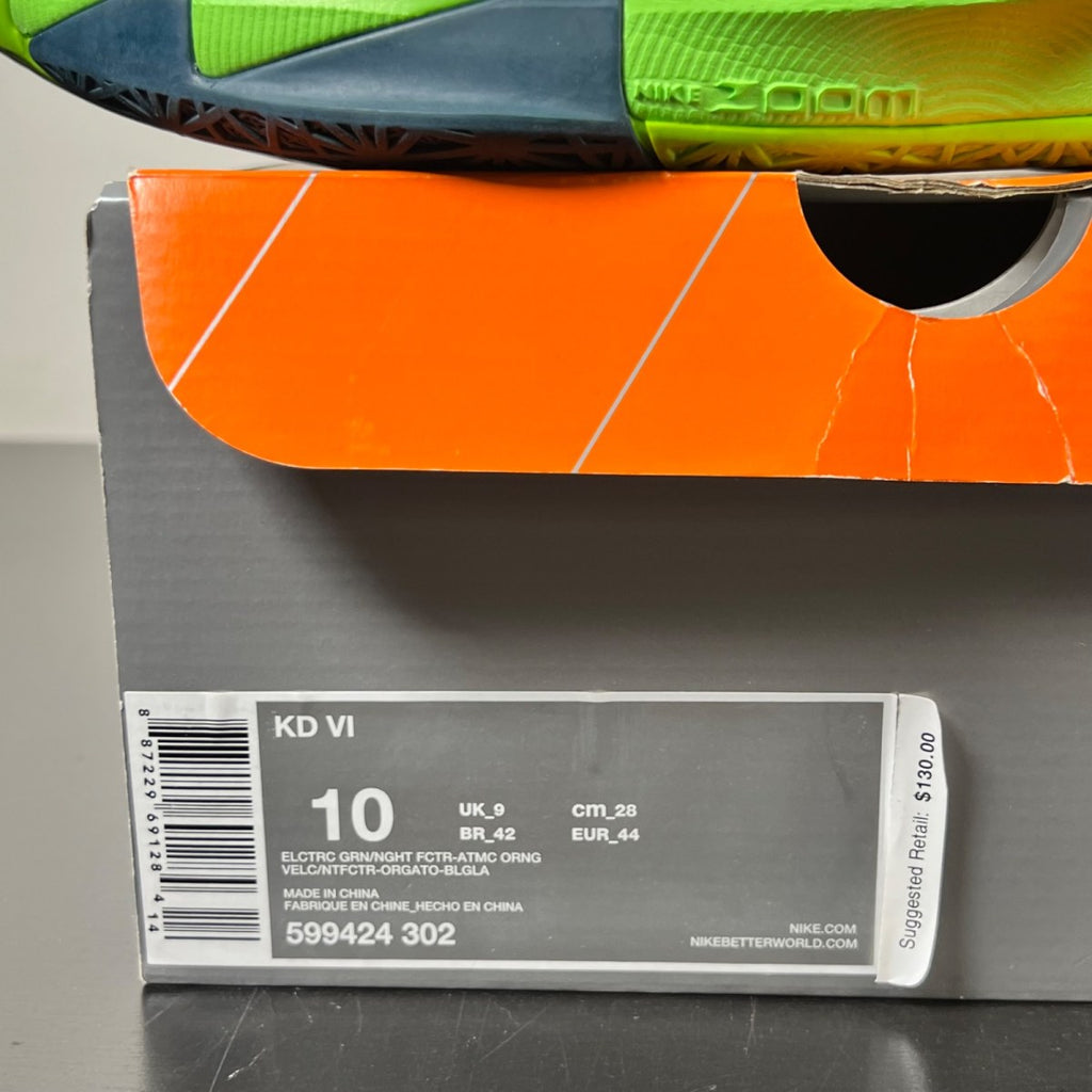Nike KD 6 Liger 10 (Lightly Worn Pre-Owned)NikeElectric Green/Night Factor-Atomic Orange - Image 4