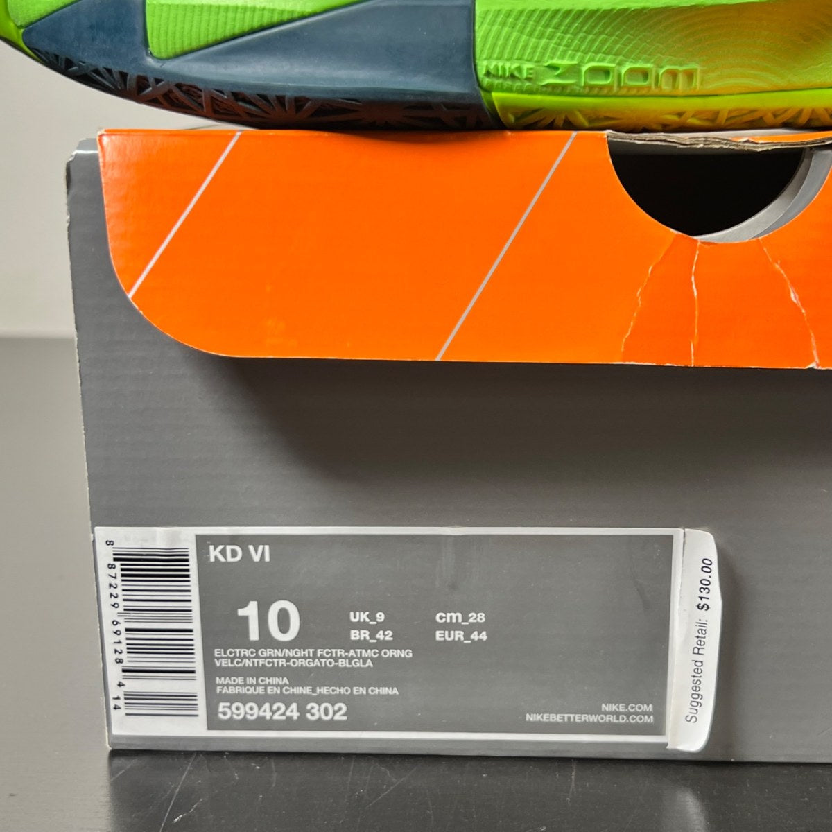 Nike KD 6 Liger 10 (Lightly Worn Pre-Owned)NikeElectric Green/Night Factor-Atomic Orange - Image 4