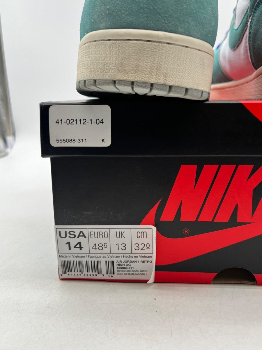 Jordan 1 Retro High Turbo Green 14 (Heavily Worn Pre-Owned)JordanTurbo Green/Sail-White-Light Smoke Grey - Image 6