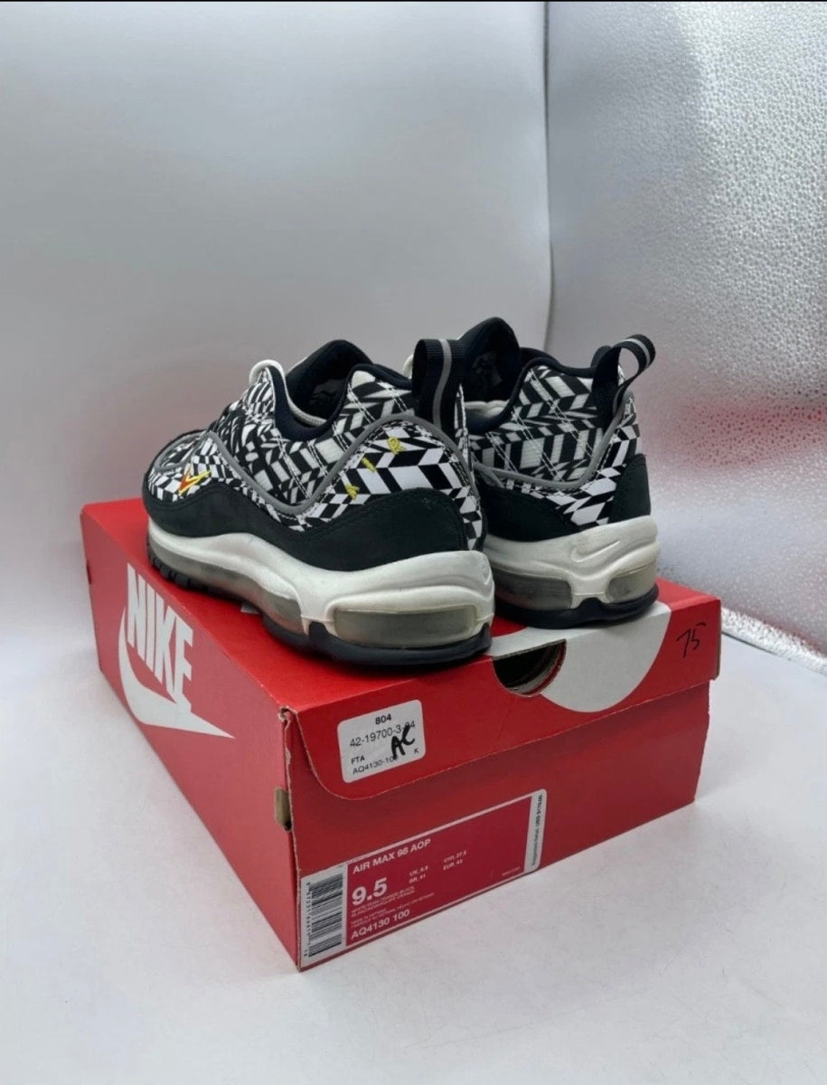Nike Air Max 98 AOP Black 9.5 (Lightly Worn Pre-Owned)NikeWhite/Team Orange-Black - Image 6