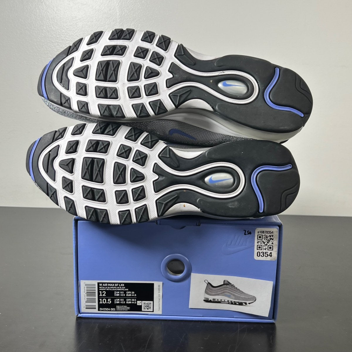 Nike Air Max 97 Swarovski Polar Blue (Women's) 12W (Lightly Worn Pre-Owned)NikeMetallic Silver/Metallic Silver-Polar Blue - Image 6