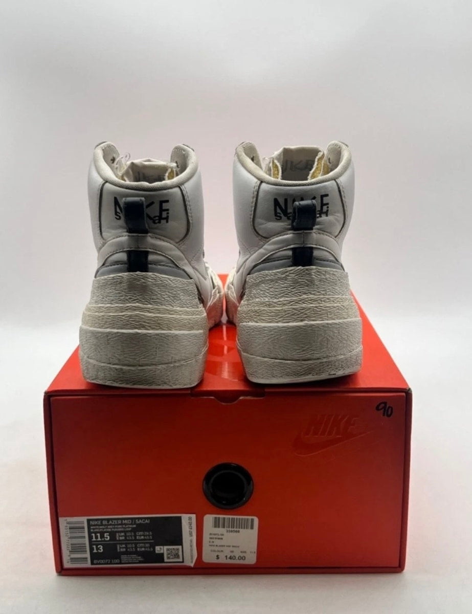 Nike Blazer Mid sacai White Grey 11.5 (Heavily Worn Pre-Owned)NikeSummit White/White-Wolf Grey-Black - Image 6