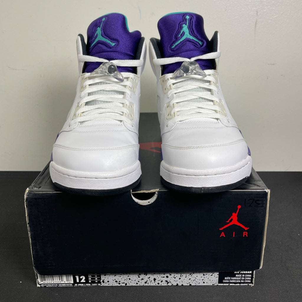 Jordan 5 Retro Grape (2013) 12 (Moderately Worn Pre-Owned)JordanWhite/Emerald-New Grape-Ice Blue - Image 2