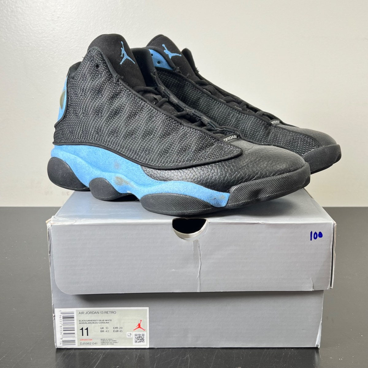 Jordan 13 Retro Black University Blue 11 (Moderately Worn Pre-Owned)JordanBlack/University Blue/White - Image 1