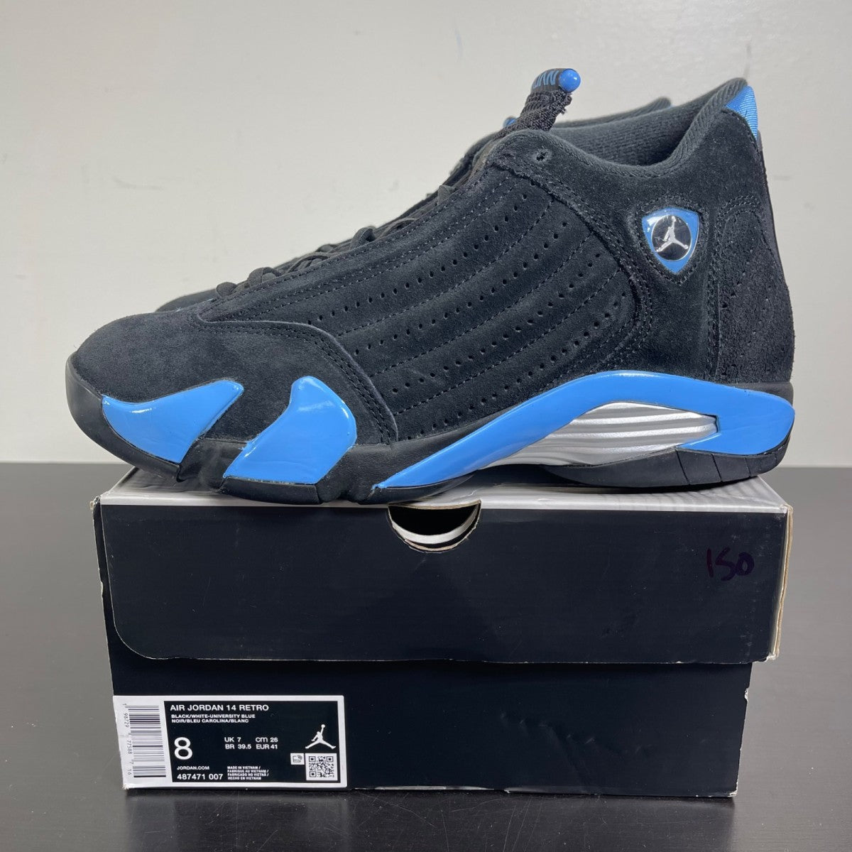 Jordan 14 Retro Black University Blue (2026) 8 (Moderately Worn Pre-Owned)JordanBlack/White/University Blue/Metallic Silver - Image 3