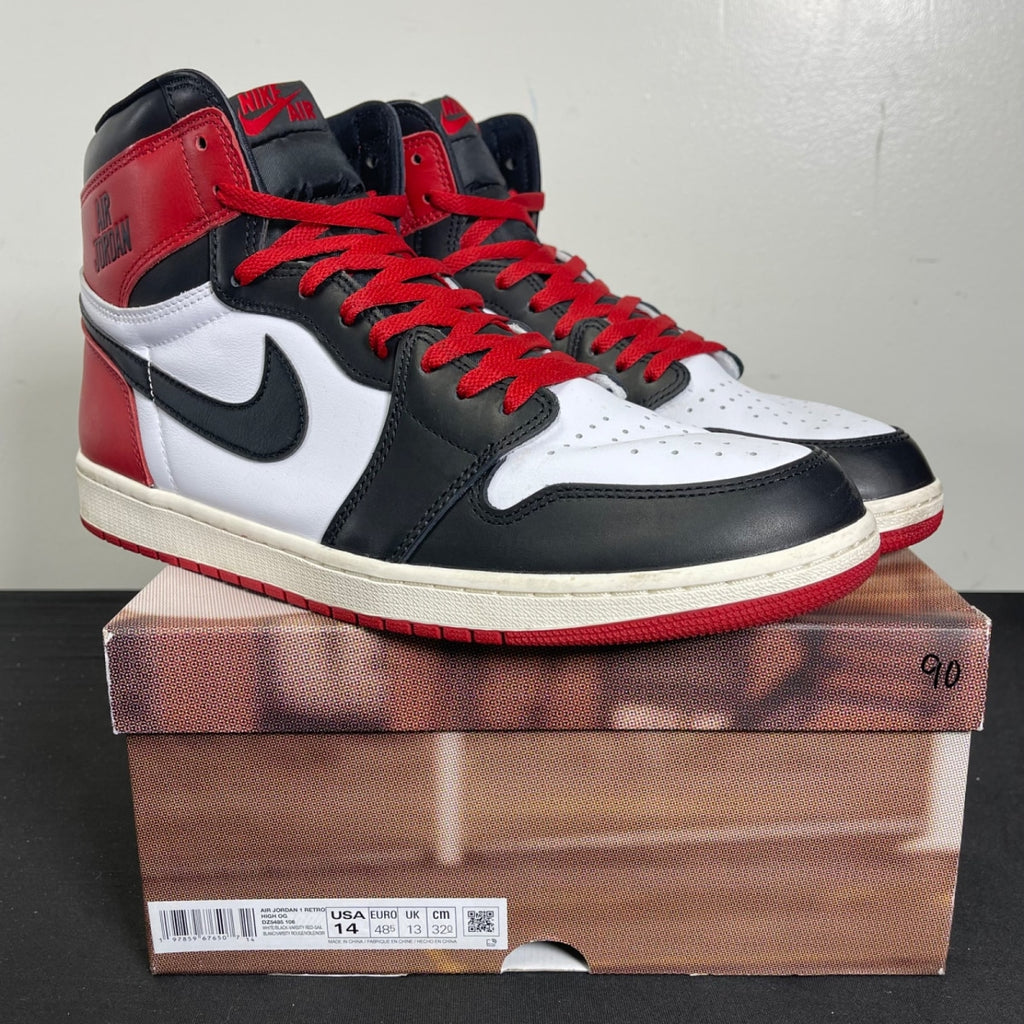 Jordan 1 Retro High OG Black Toe Reimagined 14 (Moderately Worn Pre-Owned)JordanBlack/Black/Varsity Red/White - Image 1