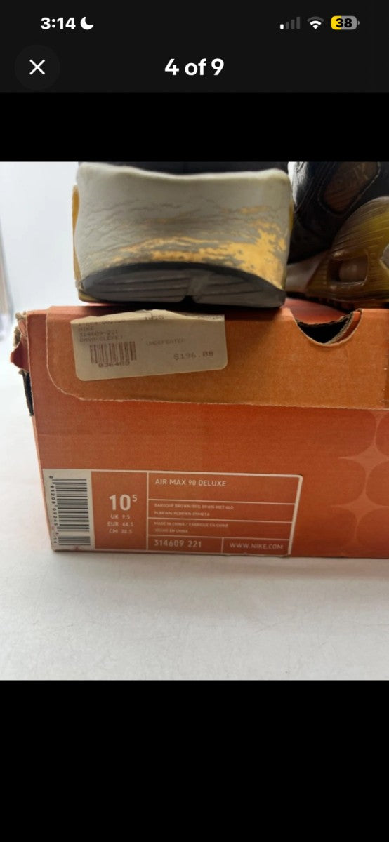 Nike Air Max 90 Deluxe Huf 10.5 (Heavily Worn Pre-Owned)NikeBaroque Brown/Baroque Brown-Metallic Gold - Image 6