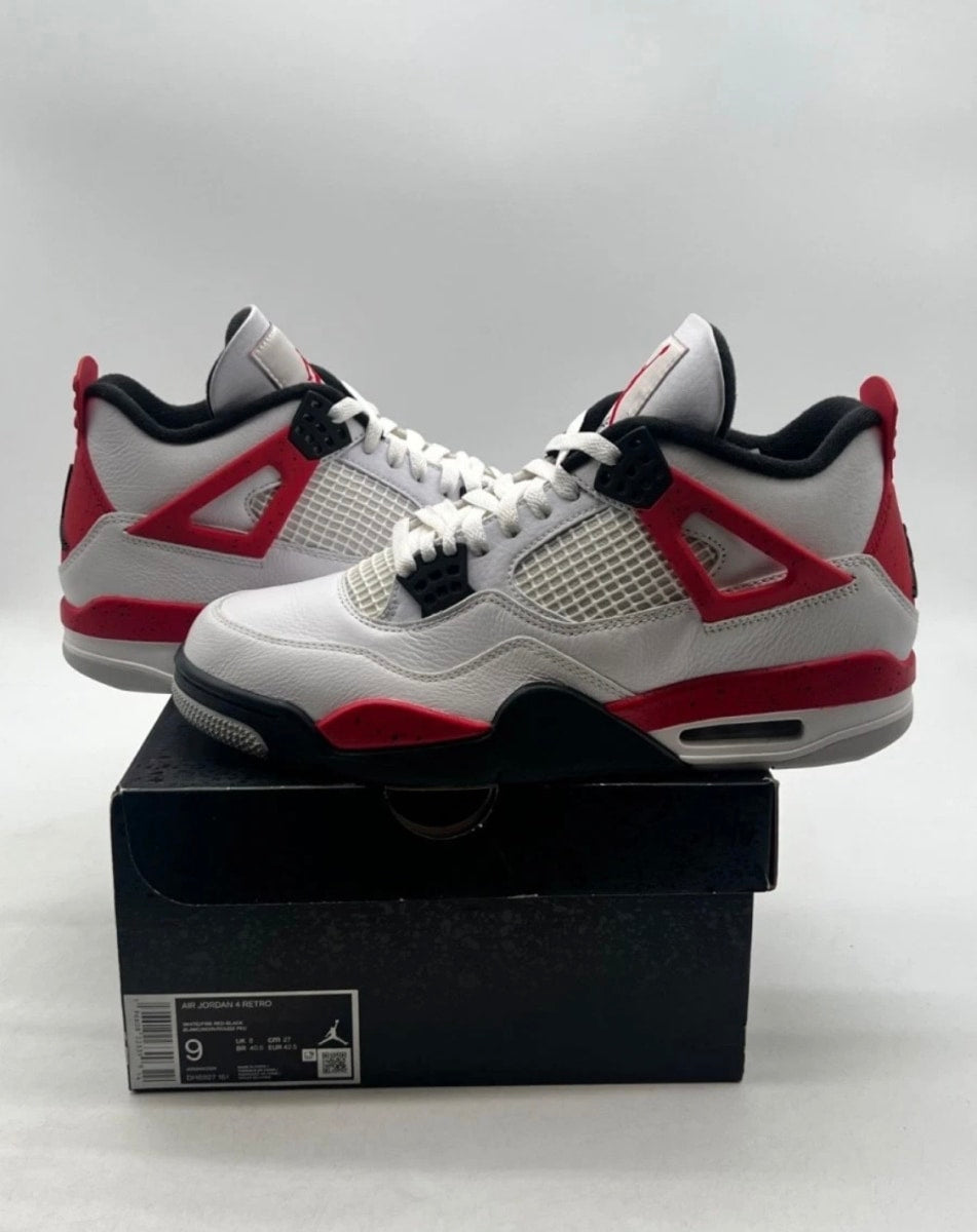 Jordan 4 Retro Red Cement 9 (Lightly Worn Pre-Owned)JordanWhite/Fire Red/Black/Neutral Grey - Image 1