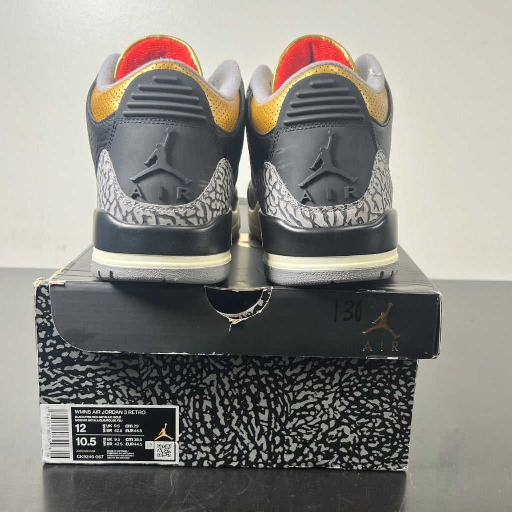 Jordan 3 Retro Black Cement Gold (Women's) 12W (Lightly Worn Pre-Owned)JordanBlack/Fire Red/Metallic Gold/Cement Grey - Image 4