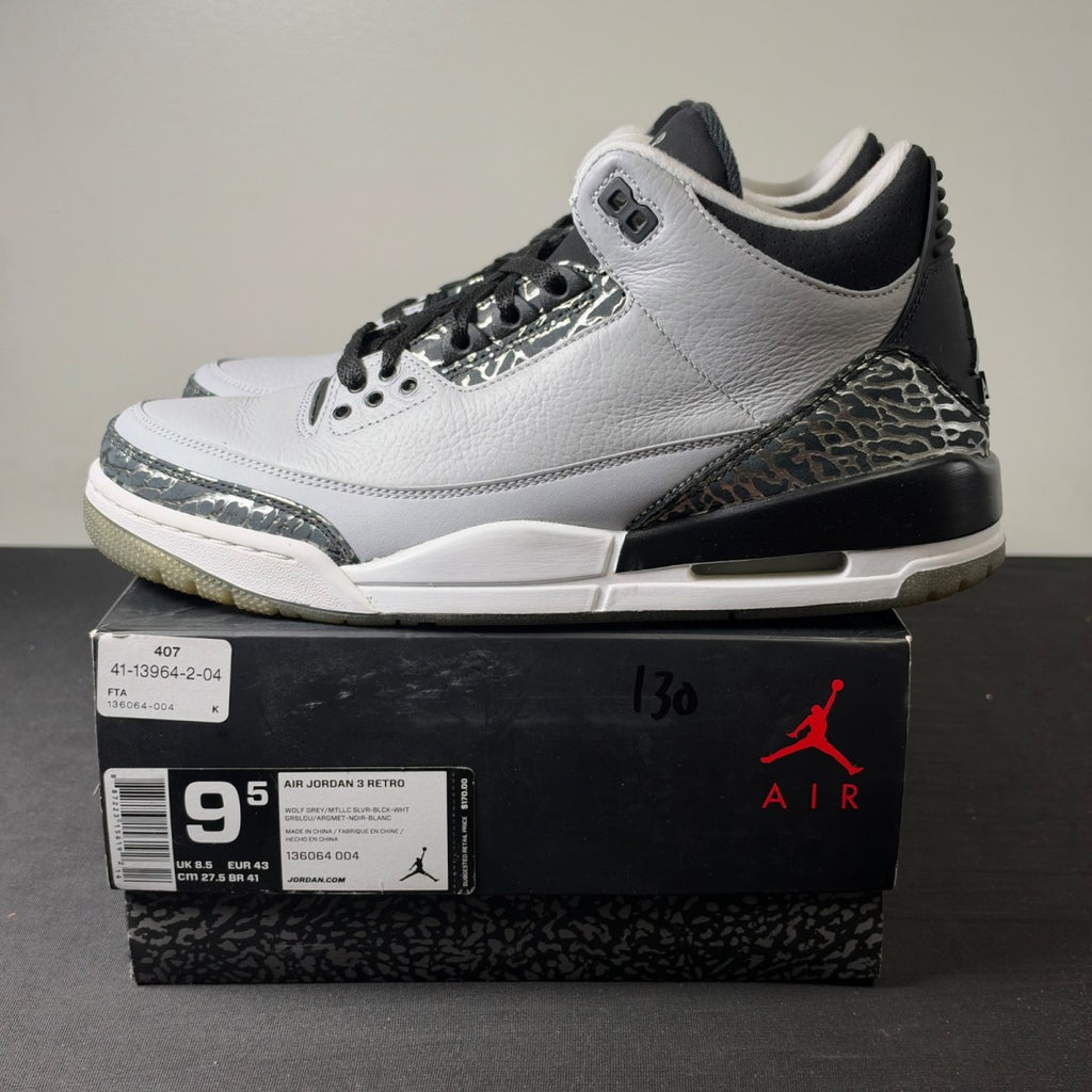Jordan 3 Retro Wolf Grey (Size 9.5) - aux