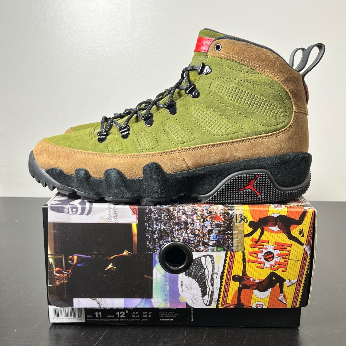 Jordan 9 Retro Boot NRG Military Brown 11 (Lightly Worn Pre-Owned)JordanMilitary Brown/Legion Green-University Red-Black - Image 3