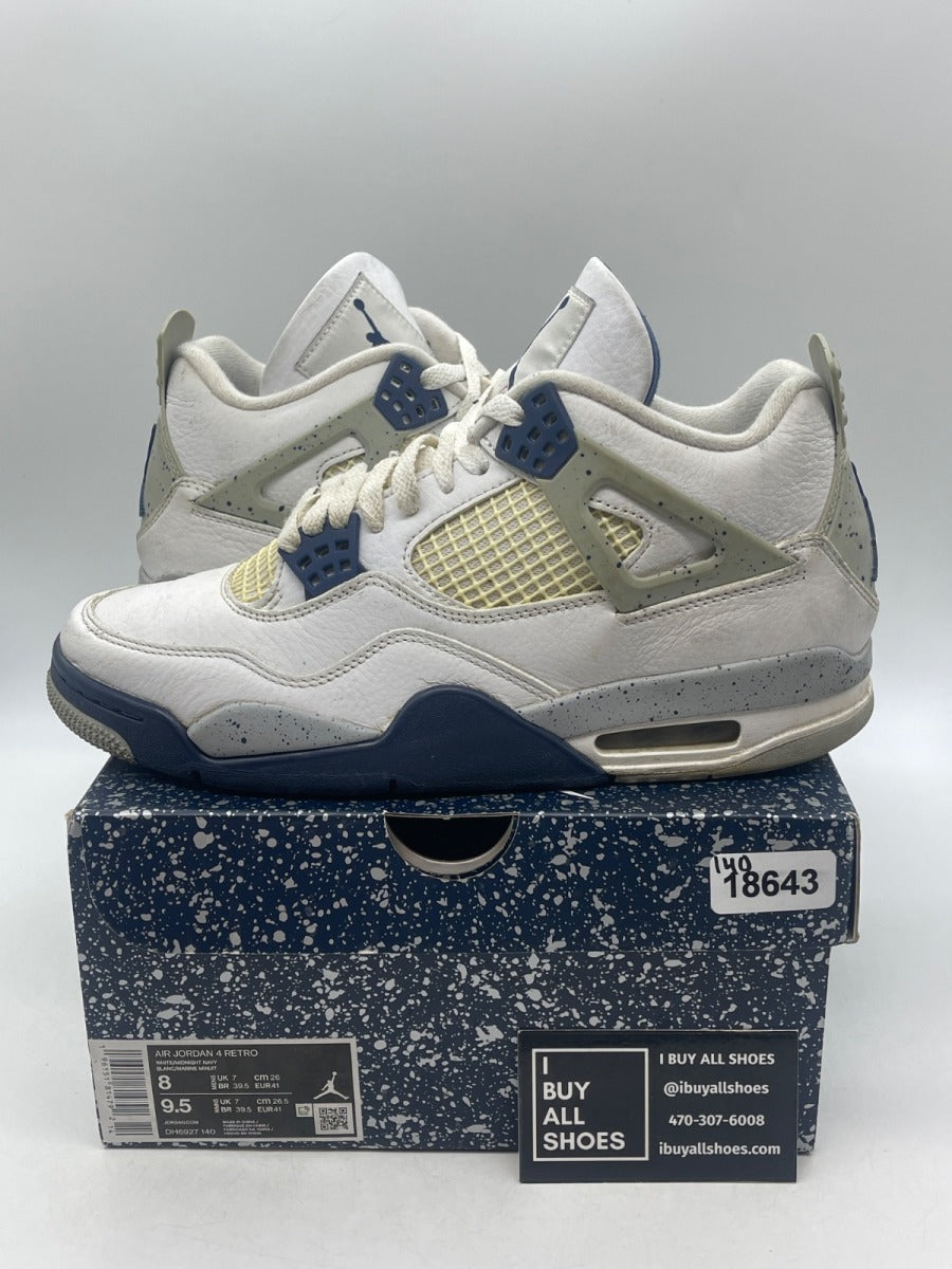 Jordan 4 Retro Midnight Navy 8 (Heavily Worn Pre-Owned) - Image 1