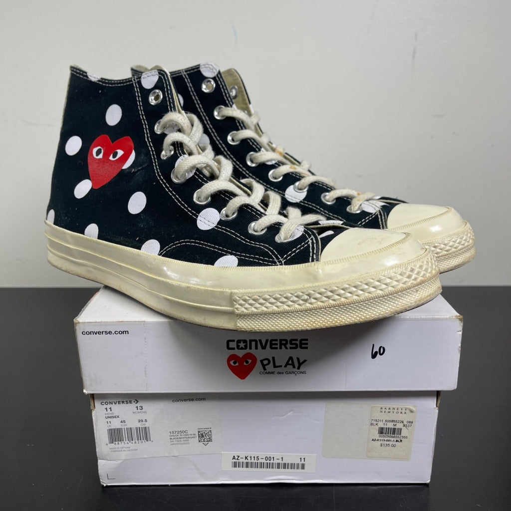 Converse Chuck Taylor All Star 70 Hi Comme des Garcons PLAY Polka Dot Black 11 (Moderately Worn Pre-Owned)ConverseBlack/White-Red - Image 1