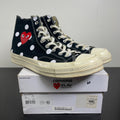Converse Chuck Taylor All Star 70 Hi Comme des Garcons PLAY Polka Dot Black 11 (Moderately Worn Pre-Owned)ConverseBlack/White-Red - Image 1