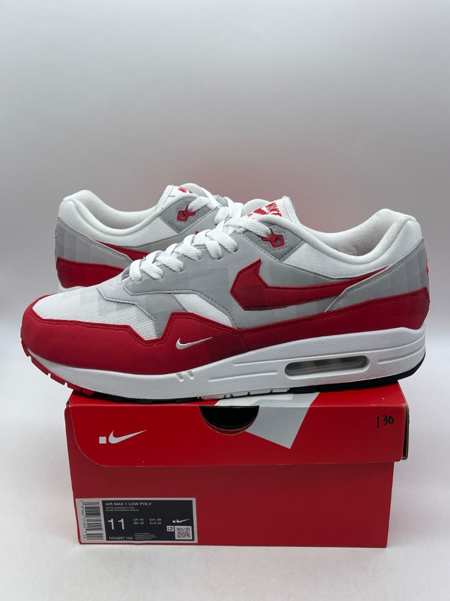 Nike Air Max 1 .SWOOSH Low Poly 11 (Moderately Worn Pre-Owned)NikeUniversity Red/White/Neutral Grey - Image 1