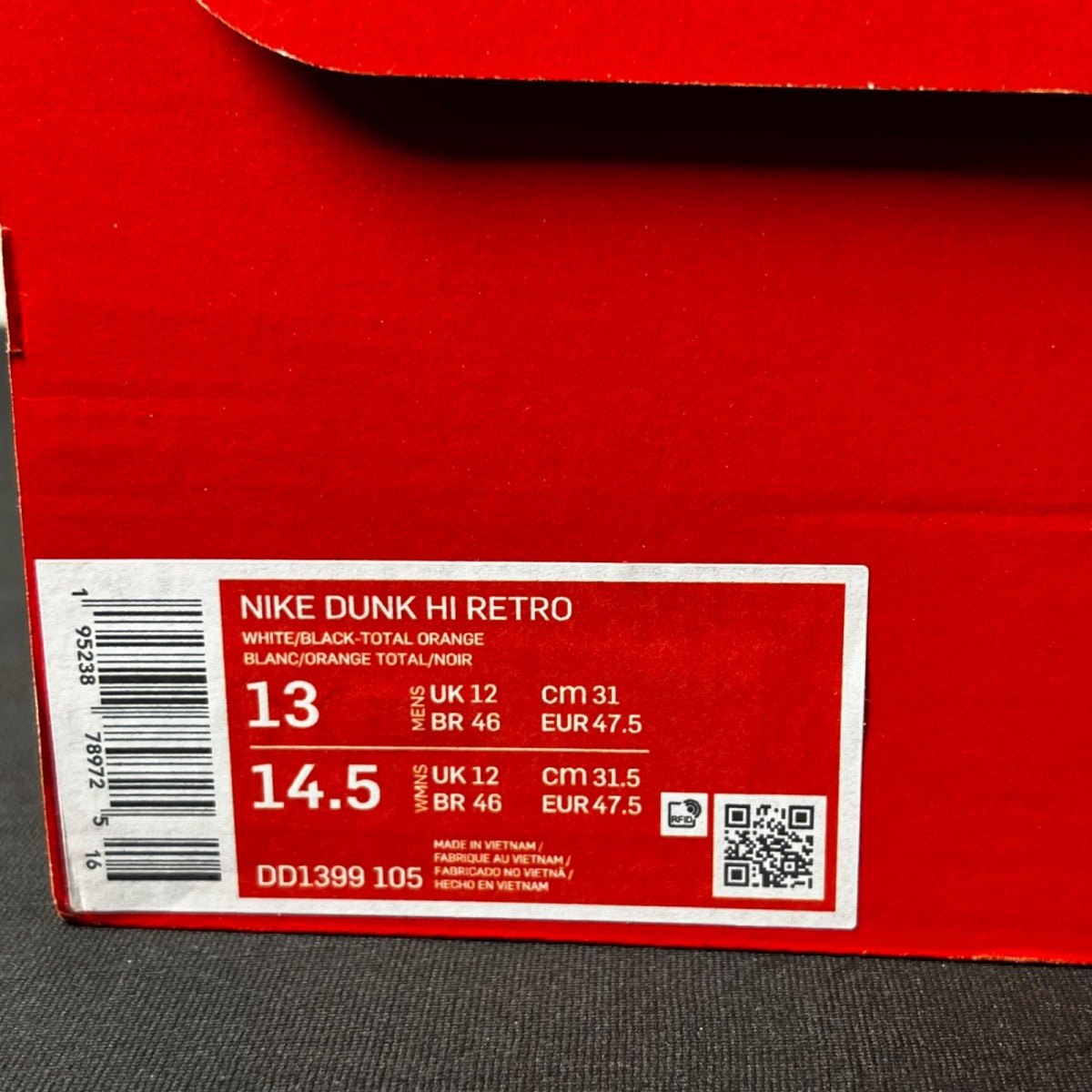 Nike Dunk High Panda Black White (2021/2024) 13 (Lightly Worn Pre-Owned)NikeWhite/Black-Total Orange - Image 6