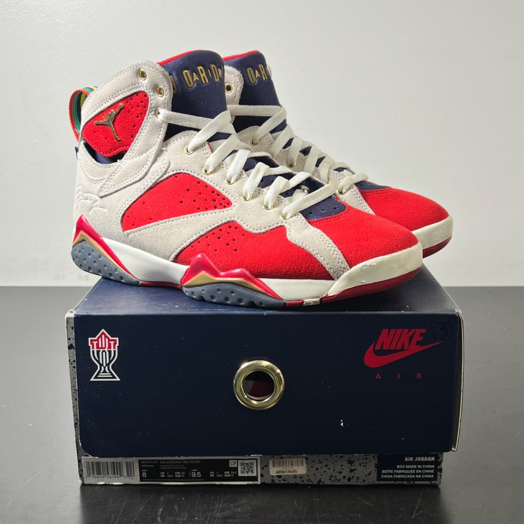 Jordan 7 Retro Trophy Room New Sheriff in Town 8 (Lightly Worn Pre-Owned)JordanObsidian/Dark Obsidian-True Red-Metallic Gold - Image 1