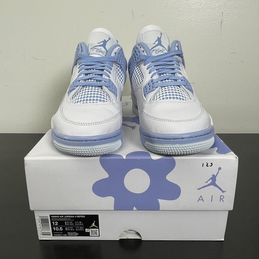 Jordan 4 Retro Forget Me Not (Women's) 12W (Moderately Worn Pre-Owned)JordanWhite/Aluminum-Blue Tint-Oil Green - Image 2