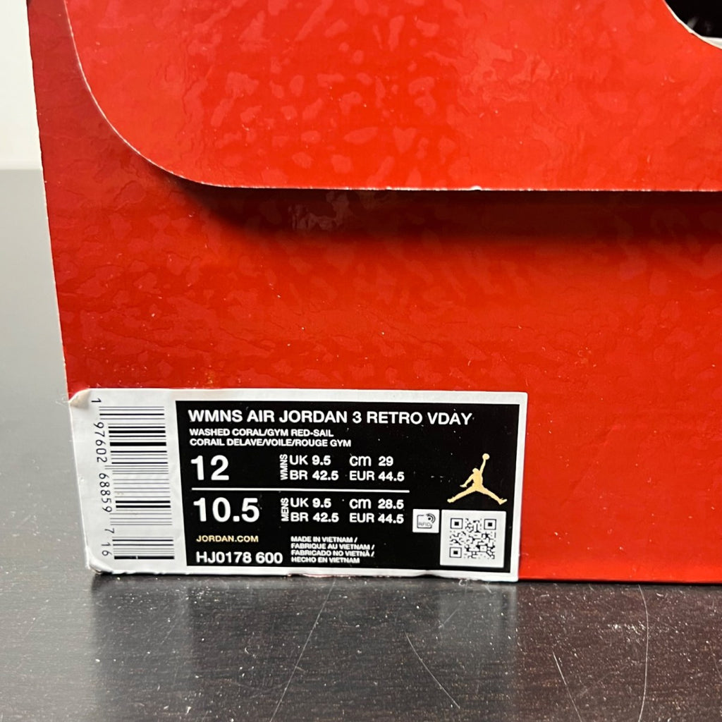 Jordan 3 Retro Valentine's Day Treat Yourself (2025) (Women's) 12W (Lightly Worn Pre-Owned)JordanWashed Coral/Gym Red/Sail - Image 5