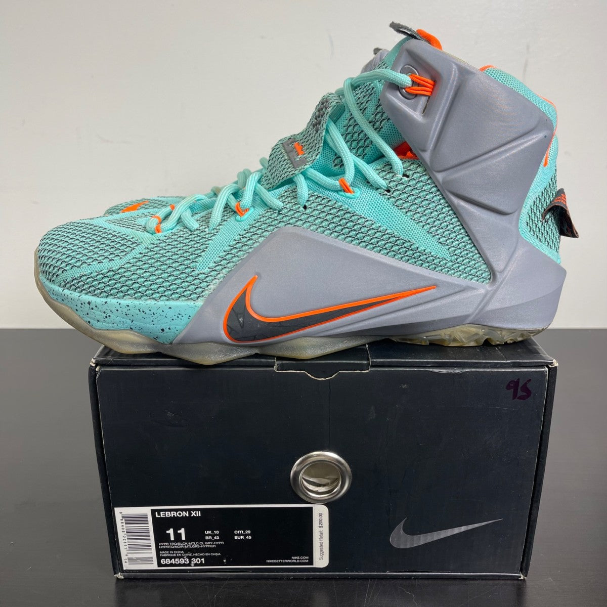 Nike LeBron 12 NSRL 11 (Moderately Worn Pre-Owned)NikeHyper Turquoise/Black-Metallic Cool Grey-Hyper Crimson - Image 3