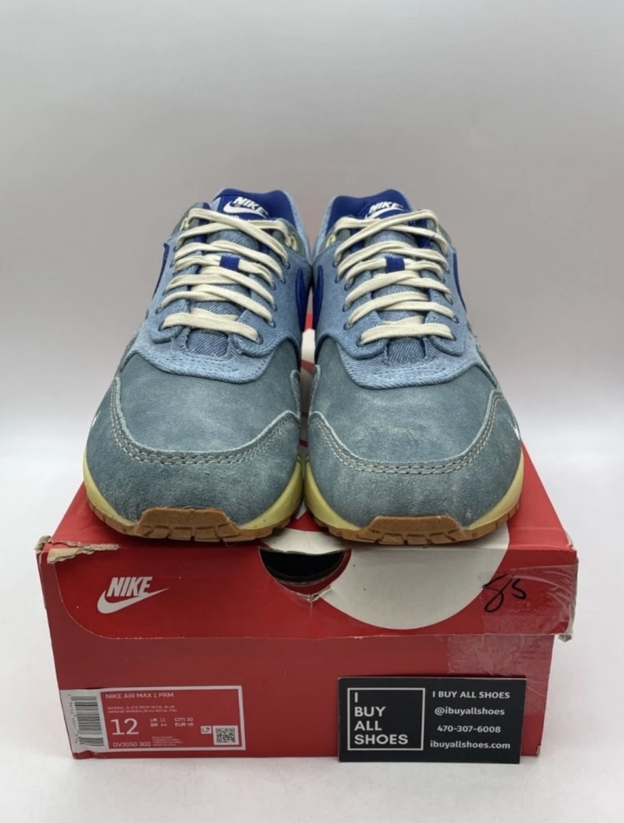 Nike Air Max 1 PRM Dirty Denim 12 (Lightly Worn Pre-Owned)NikeMineral Slate/Deep Royal Blue-Lemon Wash - Image 2