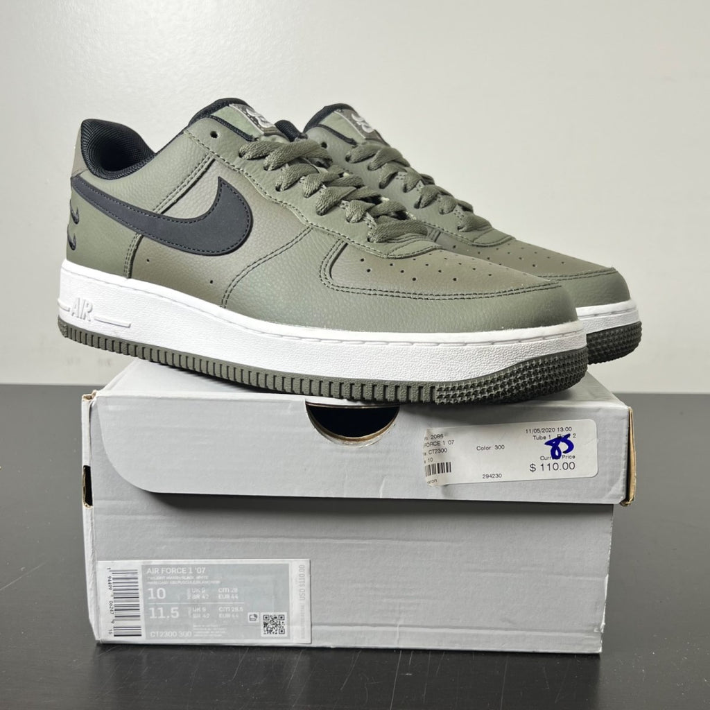 Nike Air Force 1 Low '07 Olive Black Double Swoosh 10 (Lightly Worn Pre-Owned)NikeOlive/Black-White - Image 1