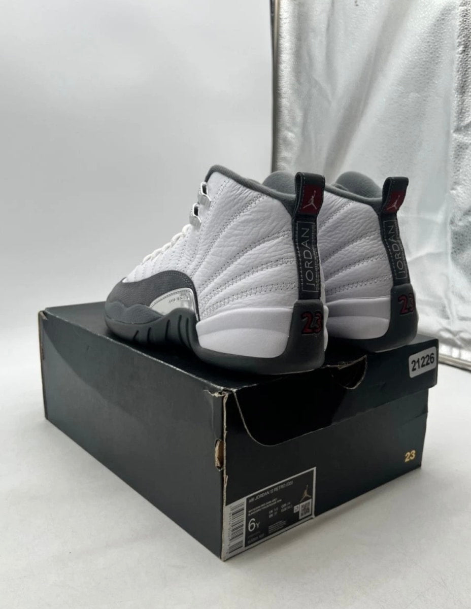 Jordan 12 Retro White Dark Grey (GS) 6Y (Lightly Worn Pre-Owned)JordanWhite/Dark Grey-Gym Red - Image 4