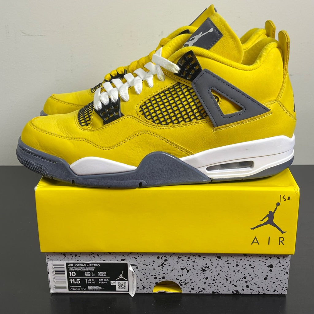 Jordan 4 Retro Lightning (2021) 10 (Moderately Worn Pre-Owned)JordanTour Yellow/White-Dark Blue Grey - Image 3