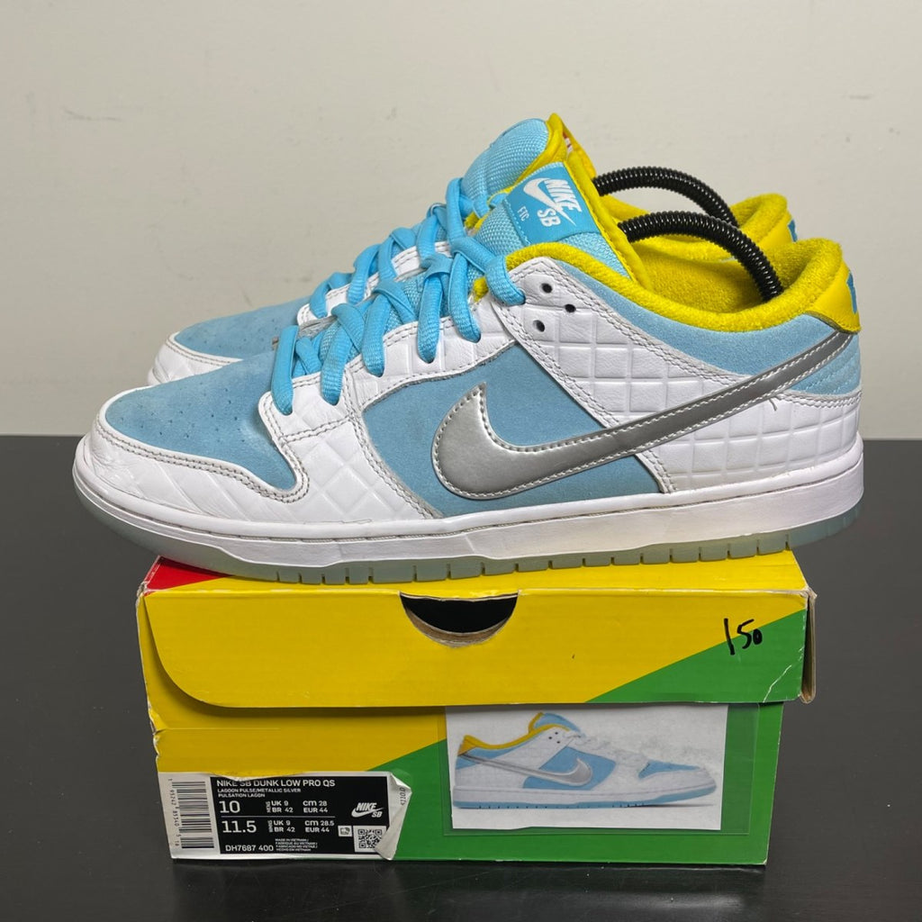 Nike SB Dunk Low FTC Lagoon Pulse 10 (Moderately Worn Pre-Owned)NikeWhite/Lagoon Pulse-Metallic Silver-Speed Yellow - Image 3
