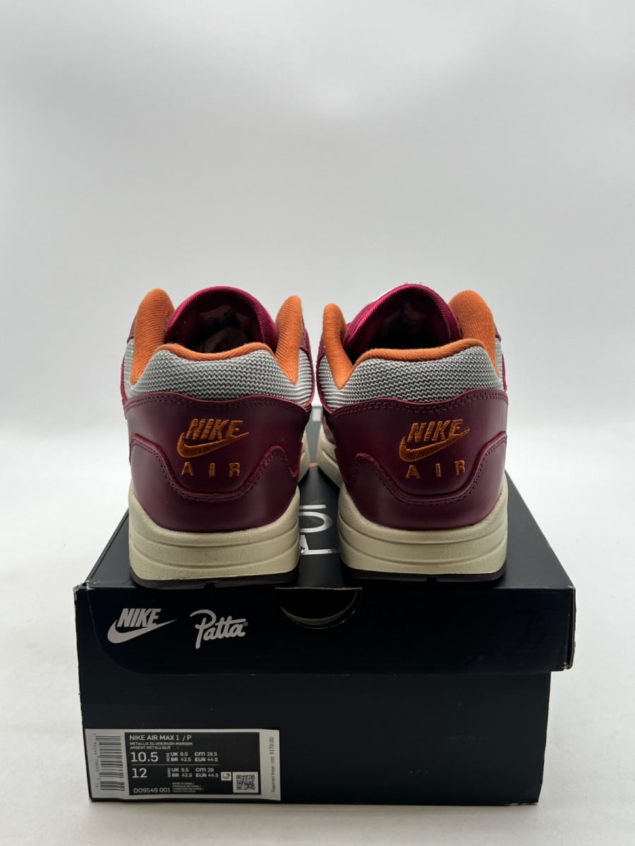 Nike Air Max 1 Patta Waves Rush Maroon (with Bracelet) 10.5 (Lightly Worn Pre-Owned)NikeMetallic Silver/Rush Maroon - Image 5