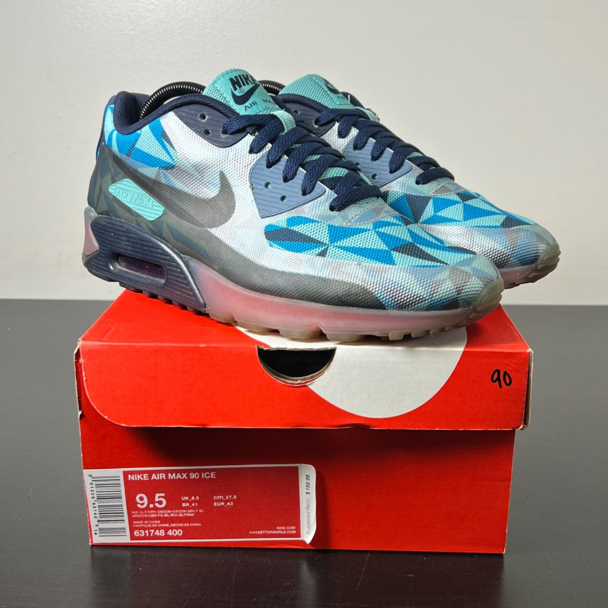Nike Air Max 90 Ice New Slate 9.5 (Lightly Worn Pre-Owned)NikeNew Slate/Dark Obsidian/Barely Blue - Image 1