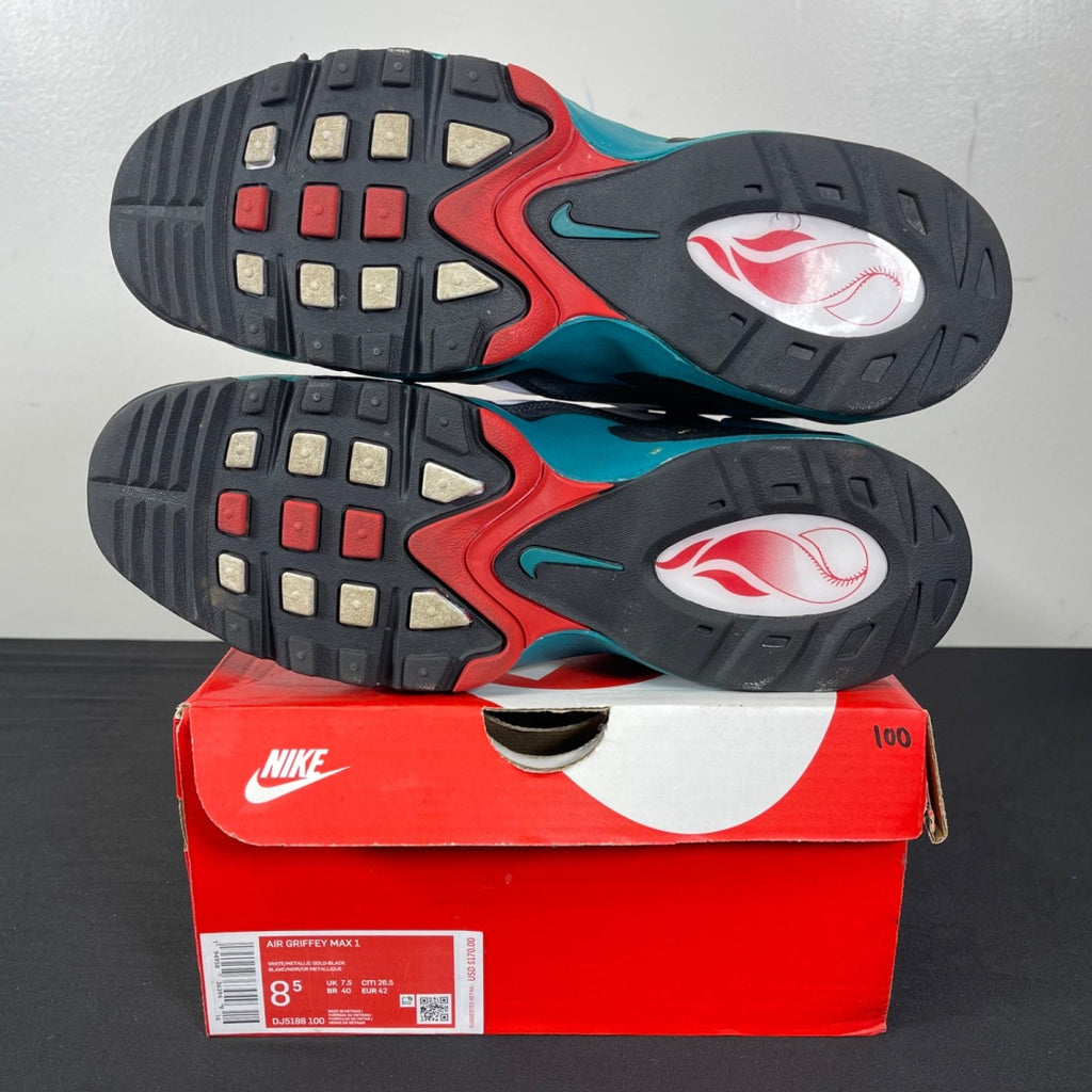 Nike Air Griffey Max 1 Swingman Sweetest Swing 8.5 (Moderately Worn Pre-Owned)NikeWhite/Black-University Red-Metallic Gold - Image 5