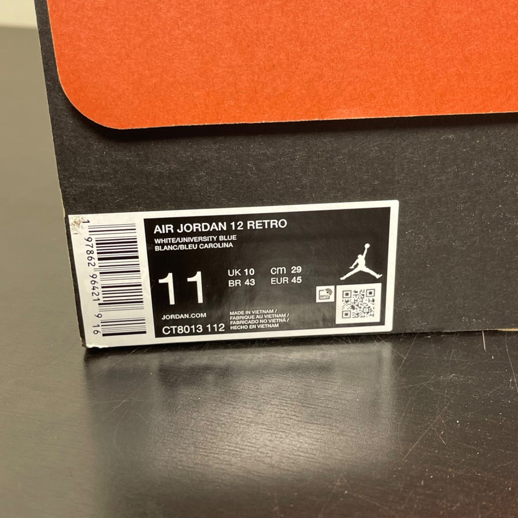 Jordan 12 Retro Melo (2025) 11 (Moderately Worn Pre-Owned)JordanWhite/University Blue/Metallic Silver - Image 7