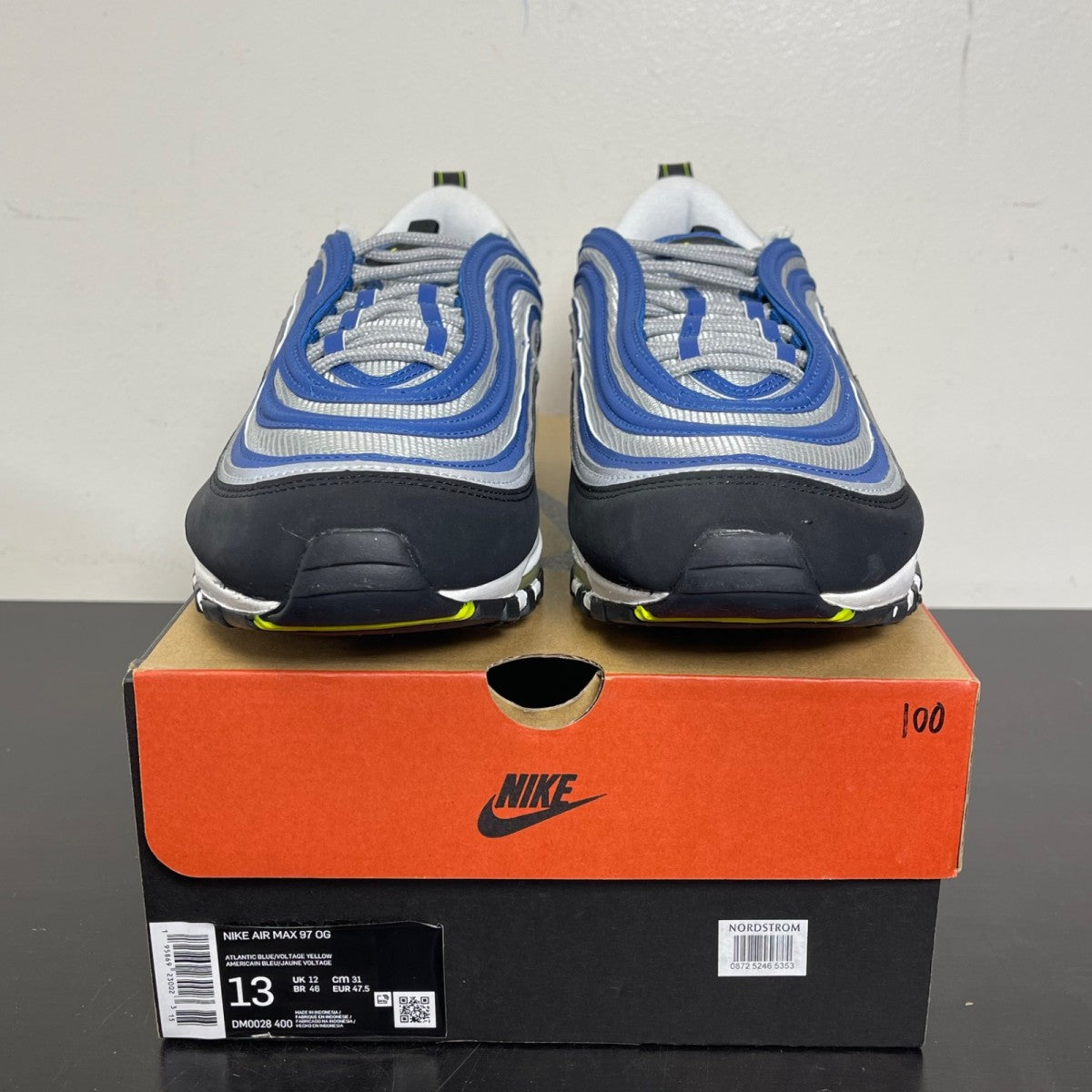 Nike Air Max 97 OG Atlantic Blue Voltage Yellow 13 (Moderately Worn Pre-Owned)NikeAtlantic Blue/Metallic Silver/Black/Voltage Yellow - Image 2