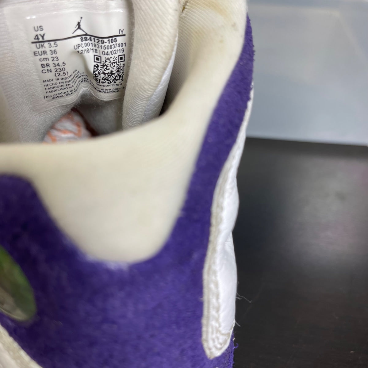 Jordan 13 Retro Lakers (GS) 4Y (Moderately Worn Pre-Owned)JordanWhite/Black-Court Purple-University Gold - Image 6