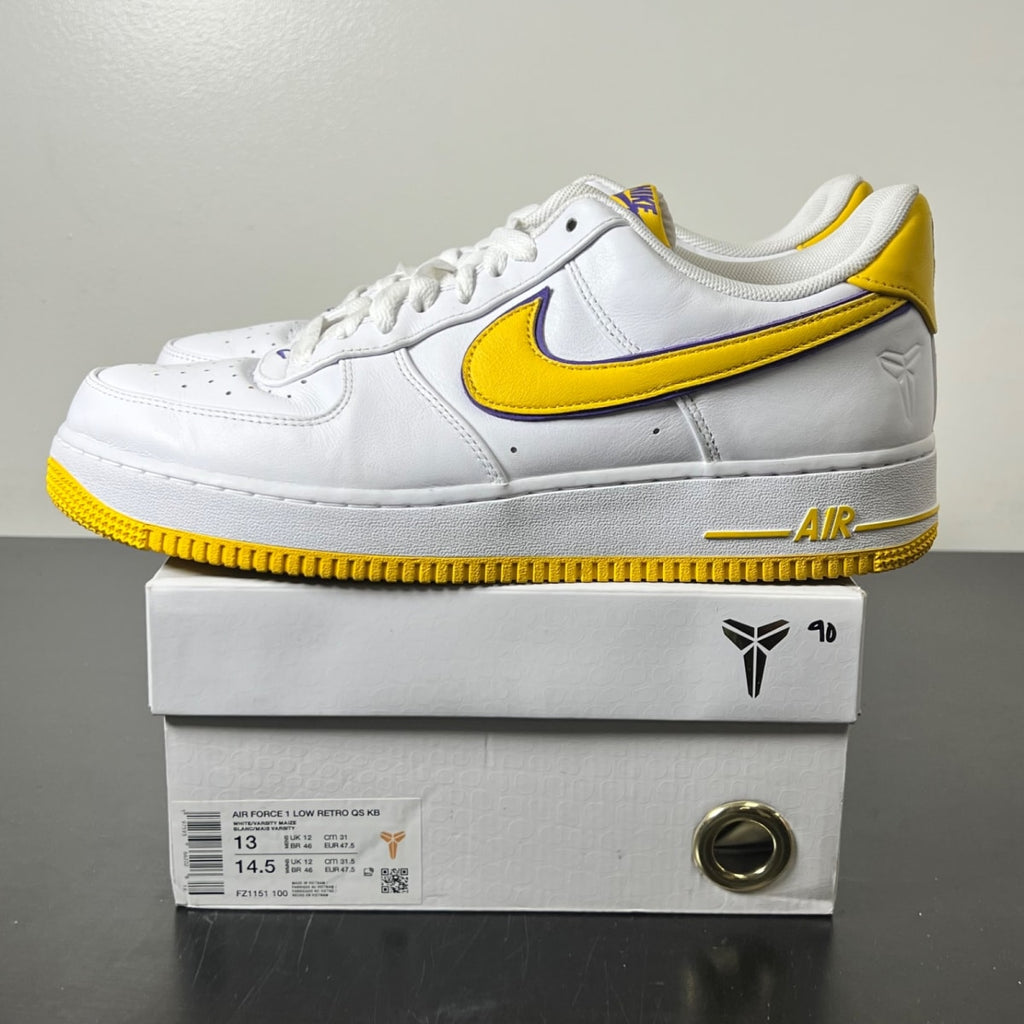 Nike Air Force 1 Low Retro QS Kobe Bryant Lakers Home 13 (Moderately Worn Pre-Owned)NikeWhite/Varsity Maize/Varsity Purple - Image 3