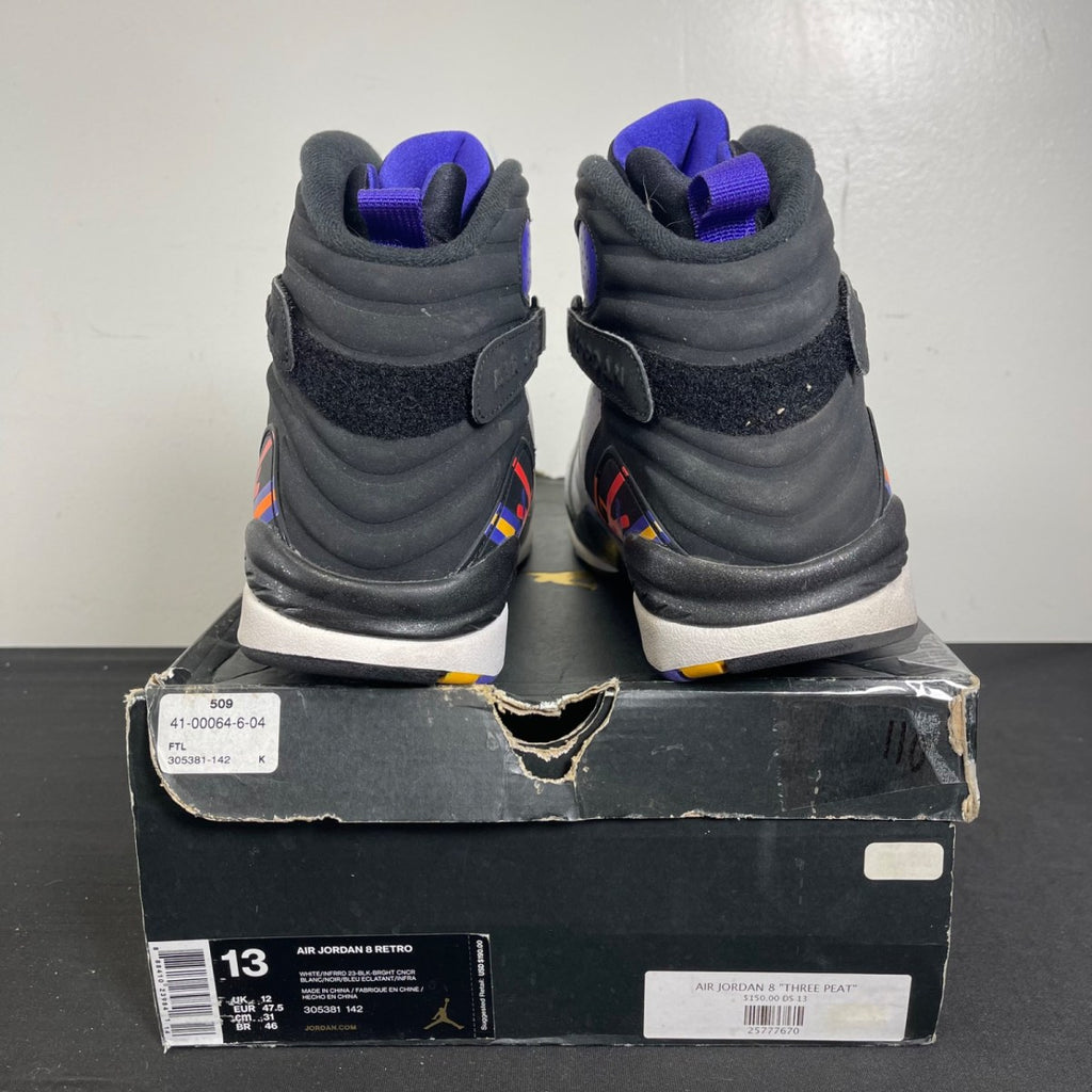 Jordan 8 Retro Three Peat 13 (Moderately Worn Pre-Owned)JordanWhite/Infrared 23-Black-Bright Concord - Image 4